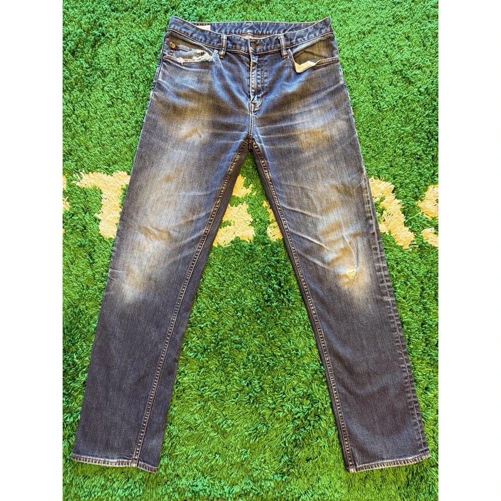 Banana Republic Straight Jeans Mens 34x34 Blue Good‎ Distressed Medium Wash